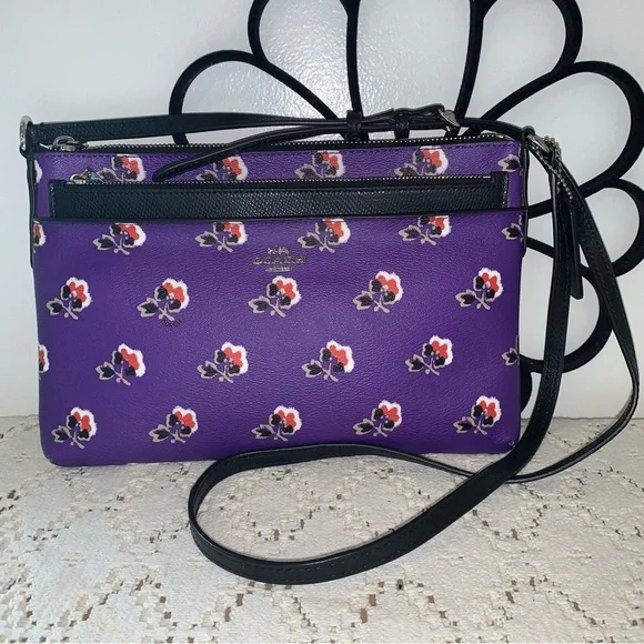 Coach Bramble Rose Crossbody Bag and Black Pouch - Picture 3 of 16